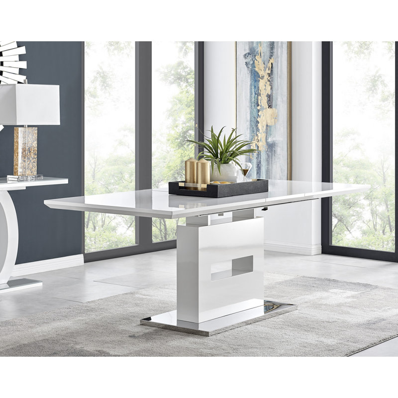 Bless international Chowchilla Areza Luxury White High Gloss Extendable Dining Table 6 to 8